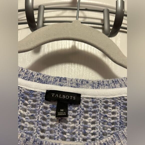 Talbots open knit chunky knit sweater women’s medium blue ivory - Picture 4 of 16
